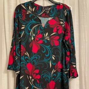 Rafaella Black Top with Red and Teal Floral Design